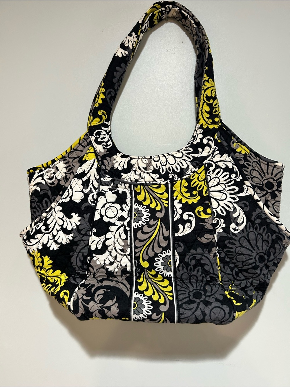 Vera Bradley Quilted Floral Tote in Black, White & Yellow Accent